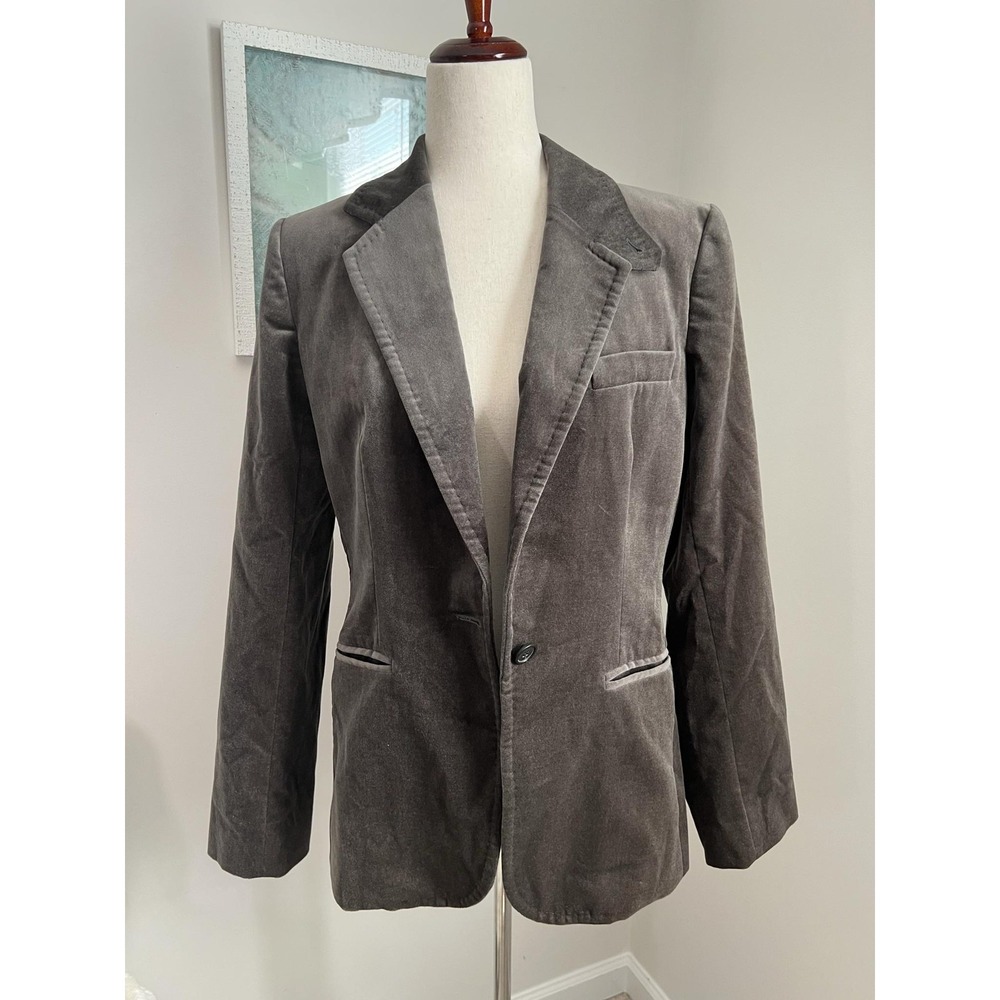 Vtg J. Crew Velvet Single Button Blazer Grey Tailored Dark Academia Preppy Y2K